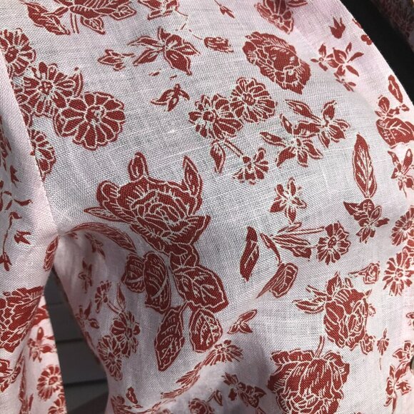 Zara Red Roses Floral Linen Shirt Light Pink XS - Picture 10 of 10